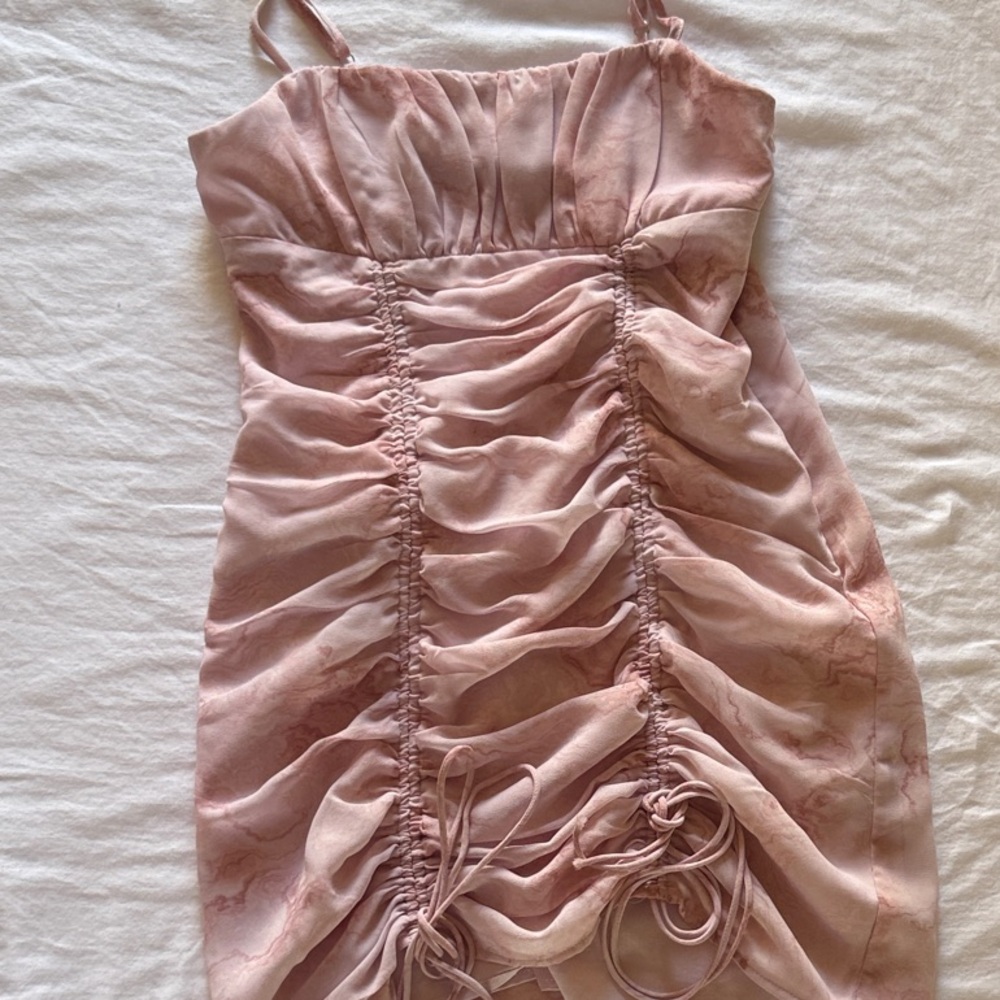Pink Ruched Spaghetti Strap Dress